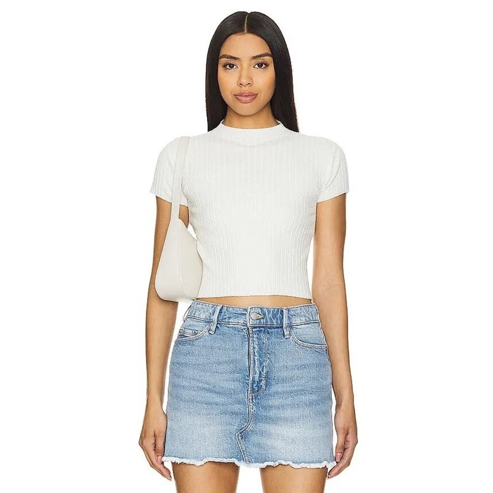GOOD AMERICAN Mock Tee in Cloud‎ White Ribbed Knit Plus Size 3XL